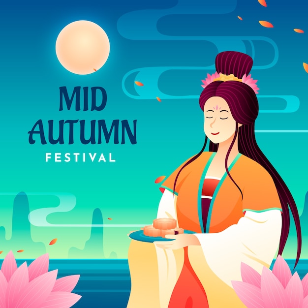 Vector gradient illustration for chinese mid-autumn festival celebration