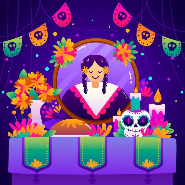 Vector gradient illustration for dia de muertos celebration