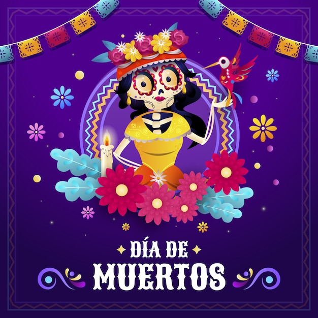 Vector gradient illustration for dia de muertos celebration