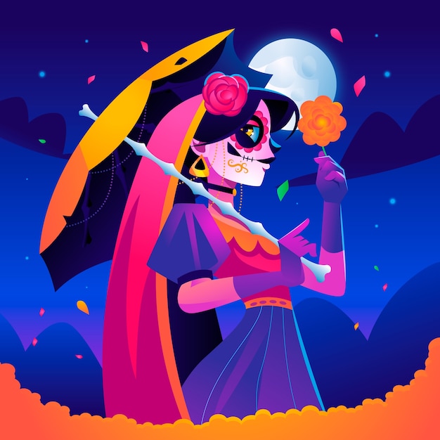 Gradient illustration for dia de muertos celebration