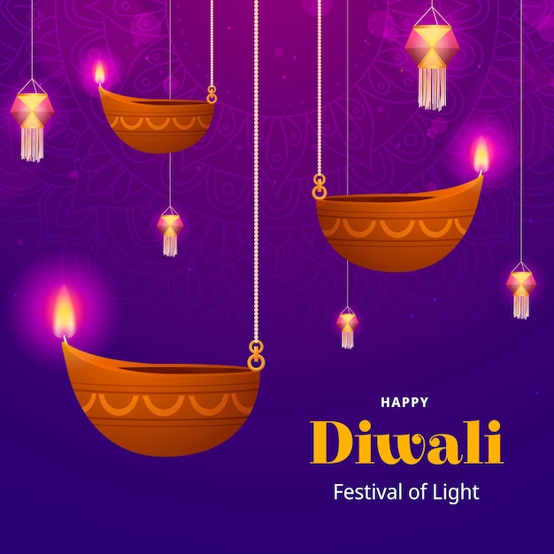 Vector gradient illustration for diwali hindu festival celebration