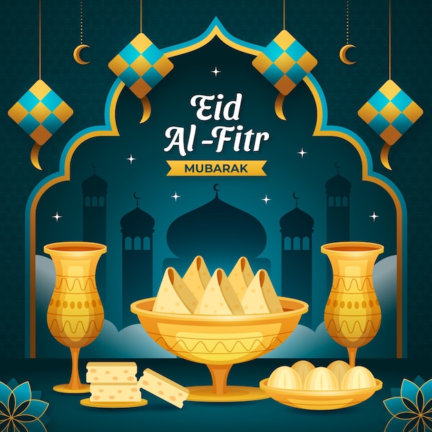 Vettore illustrazione sfumata per la celebrazione di eid al-fitr