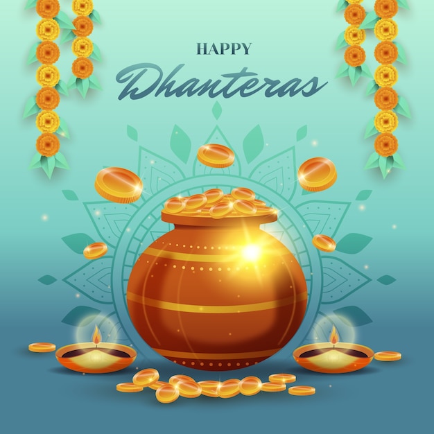 Dhanteras 축제 축하를 위한 그라데이션 그림