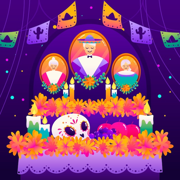 Dia de muertosのお祝いのグラデーションイラスト