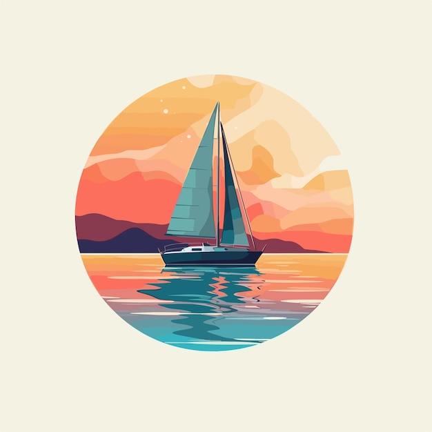 ベクトル 夏の手描き漁船ポスター デザインのグラデーション イラスト