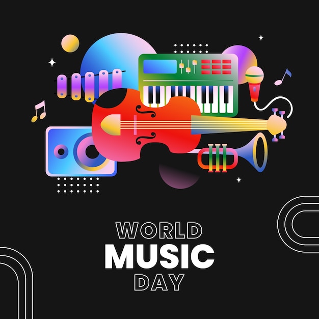 Вектор Градиентная иллюстрация к празднованию всемирного дня музыки