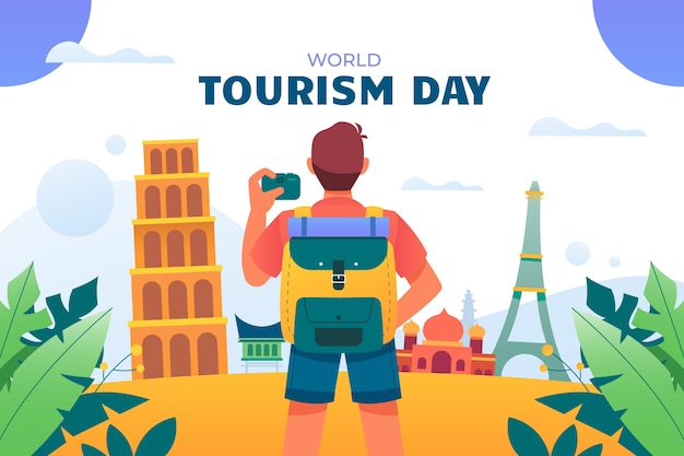 Вектор Градиентная иллюстрация к празднованию всемирного дня туризма