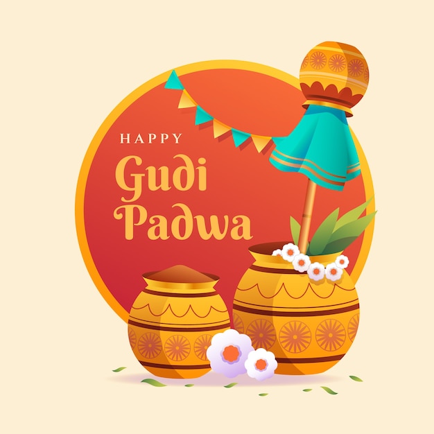 Vector gradient illustration for gudi padwa festivity