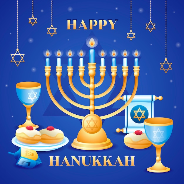 Illustrazione sfumata per la celebrazione di hanukkah con menorah e calici
