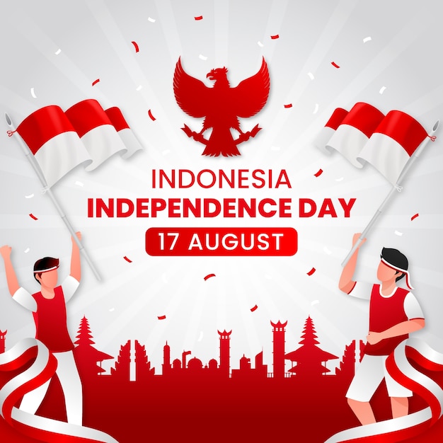 Vector gradient illustration for indonesia independence day celebration