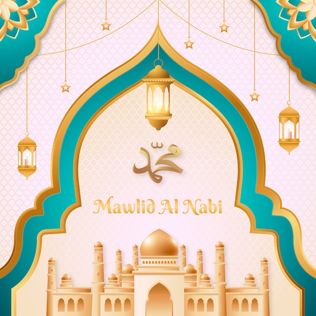 Vettore illustrazione sfumata per la celebrazione di mawlid al-nabi