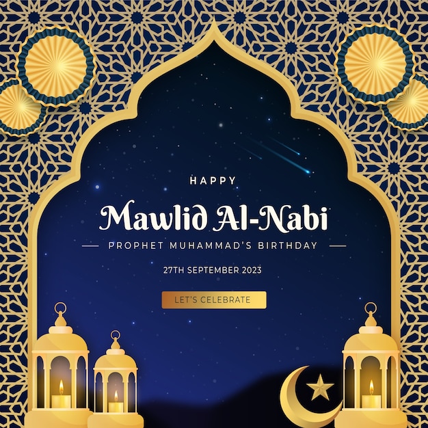 Vector gradient illustration for mawlid al-nabi celebration