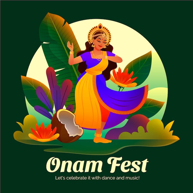 Vector gradient illustration for onam festival celebration