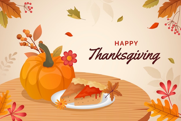 Vector gradient illustration for thanksgiving celebration with pumpkin and pie