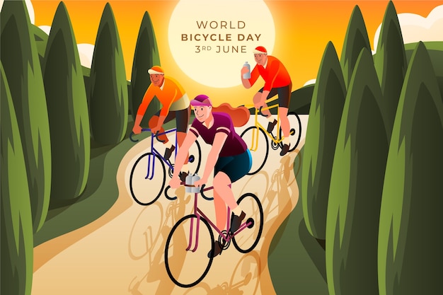 Vector gradient illustration for world bicycle day celebration