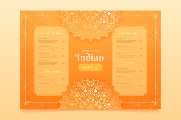 Вектор Шаблон оформления градиентного индийского меню