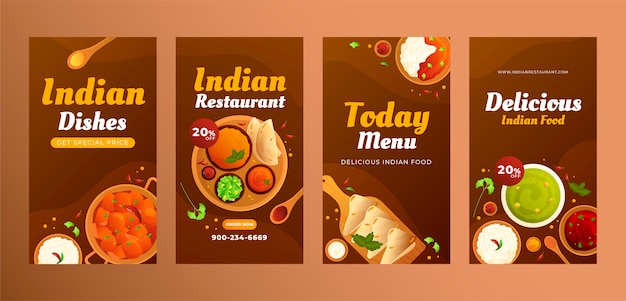 Vector gradient indian restaurant instagram stories