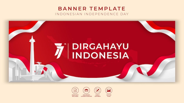 Gradient indonesia independence day horizontal banner template