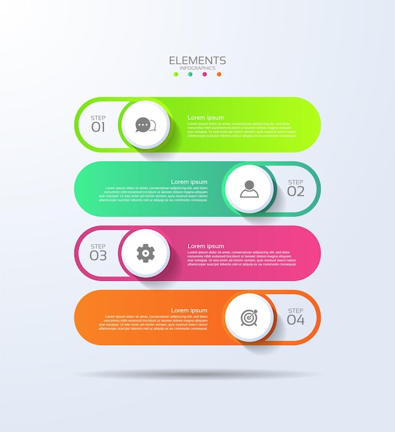 Gradiente elementi di design aziendale infografica con quattro fasi