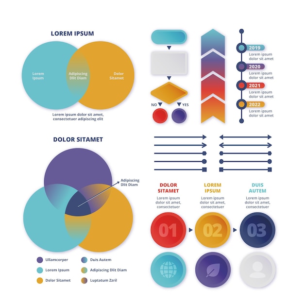 Vettore raccolta di elementi infografica gradiente