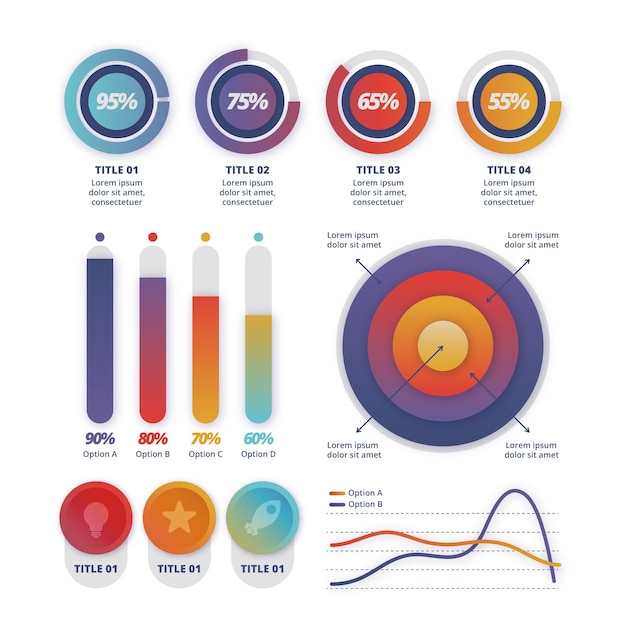 Vettore raccolta di elementi infografica gradiente