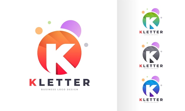 Gradient initial letter k round circle colorful bubble editable logo design