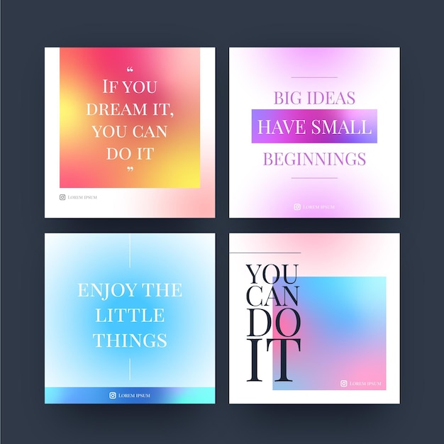 Vector gradient inspirational quotes instagram post collection