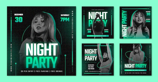 Gradient instagram posts collection for night party