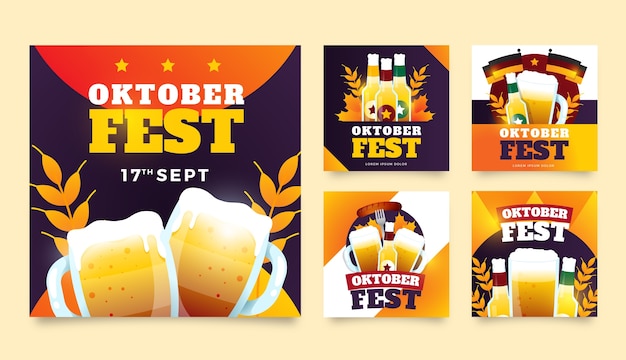 Vettore raccolta di post instagram sfumati per il festival dell'oktoberfest