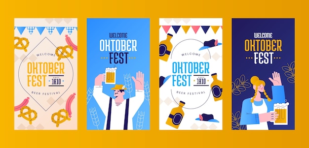 Vettore raccolta di storie di instagram sfumate per la celebrazione dell'oktoberfest