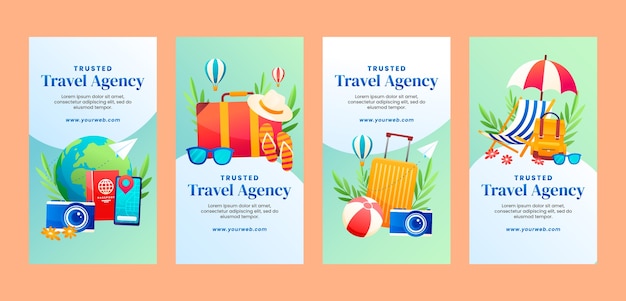 Vector gradient instagram stories collection for travel agency business