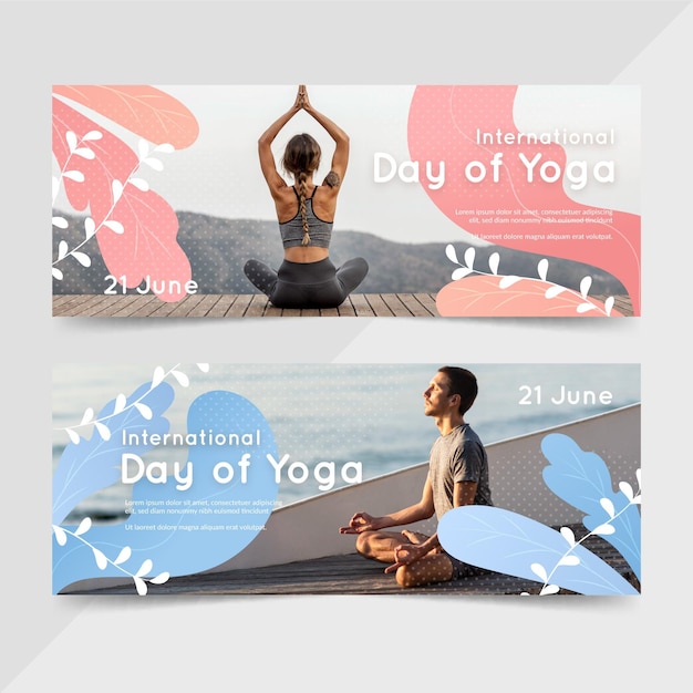 Vettore set di banner giornata internazionale di yoga gradiente