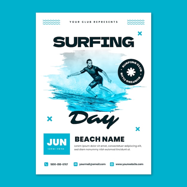 Modello di poster verticale per la giornata internazionale del surf gradient