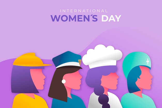 Illustrazione della giornata internazionale della donna gradiente con professioni femminili