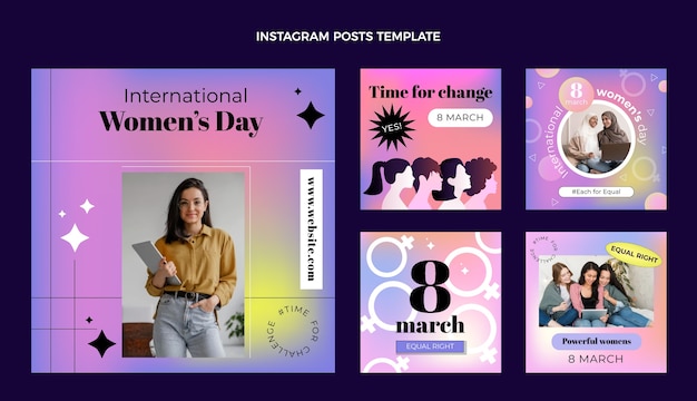 Вектор Коллекция постов в instagram к международному женскому дню градиента
