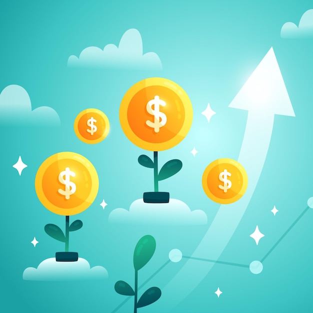 Vector gradient investments concept with coins