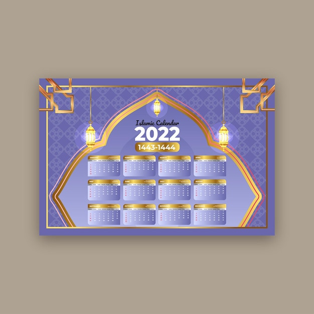 Gradient islamic calendar 2022 illustration template