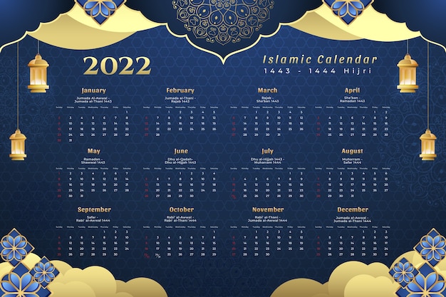Vettore modello di calendario islamico sfumato