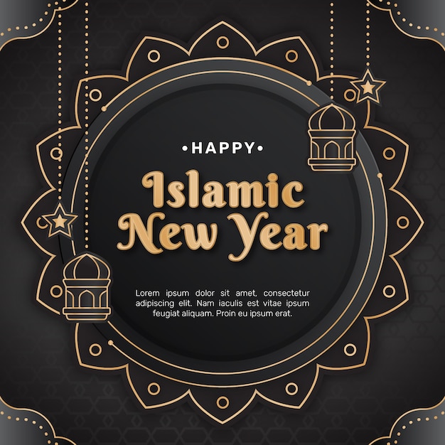 Gradient islamic new year illustration with golden details