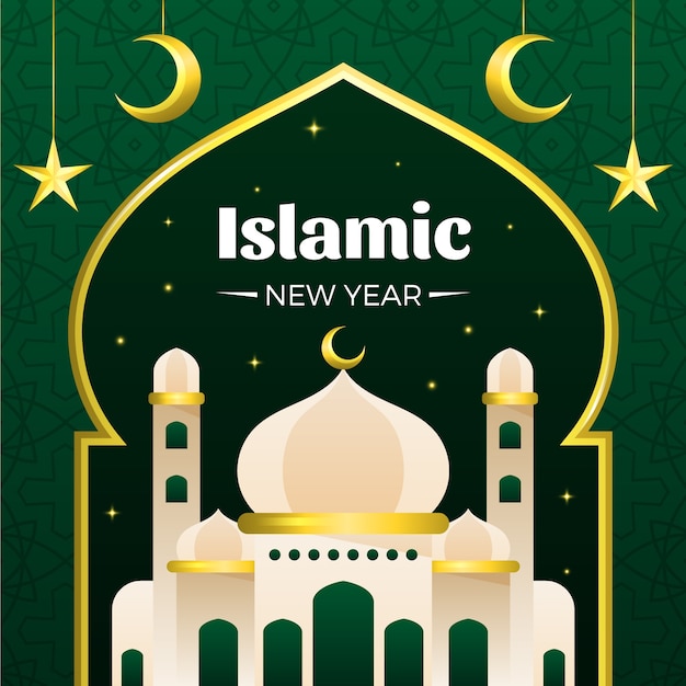 Gradiente illustrazione islamica del nuovo anno con palazzo e stelle