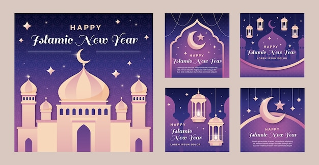 Gradient islamic new year instagram posts collection