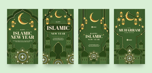 Vettore collezione di storie di instagram di capodanno islamico sfumato