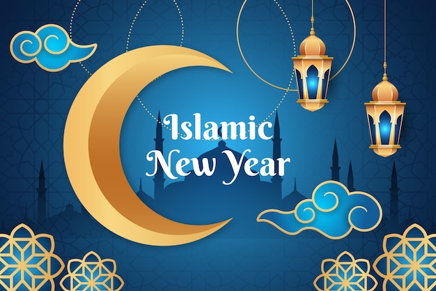 Gradient islamic new year moon illustration