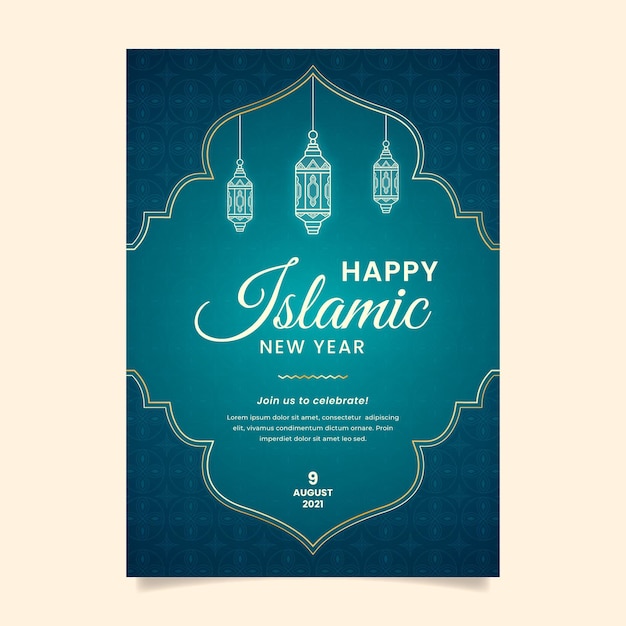 Gradient islamic new year vertical poster template