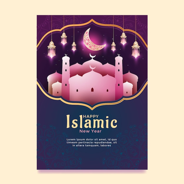 Gradient islamic new year vertical poster template