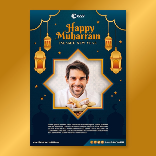 Gradient islamic new year vertical poster template