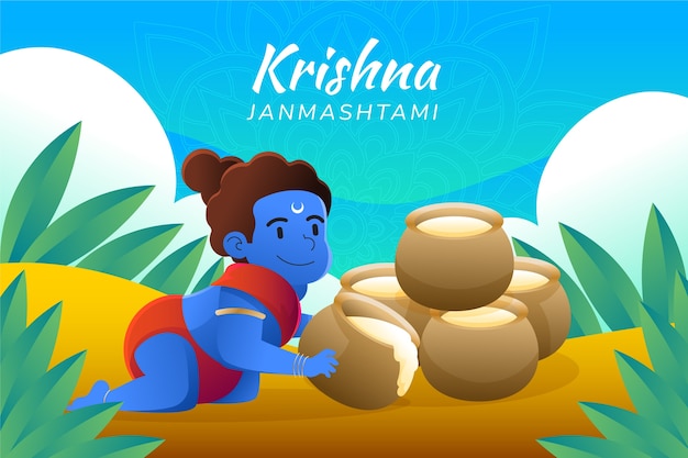 Illustrazione janmashtami sfumata con baby krishna