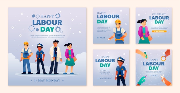 Vector gradient labour day instagram posts collection