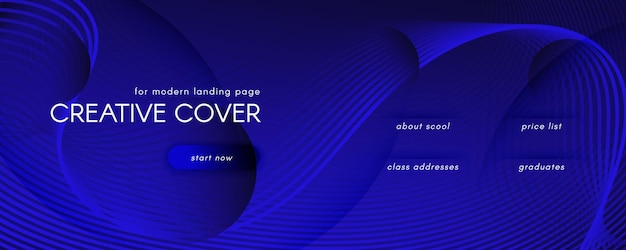 Gradient landing page design with wave lines and shapes