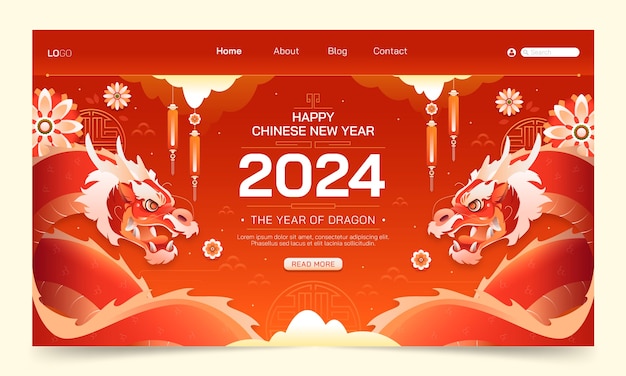 중국 새해 축제의 그라디엔트 랜딩 페이지 템플릿